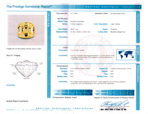 "AGL Certified" Yellow Sapphire 49.51 Carats